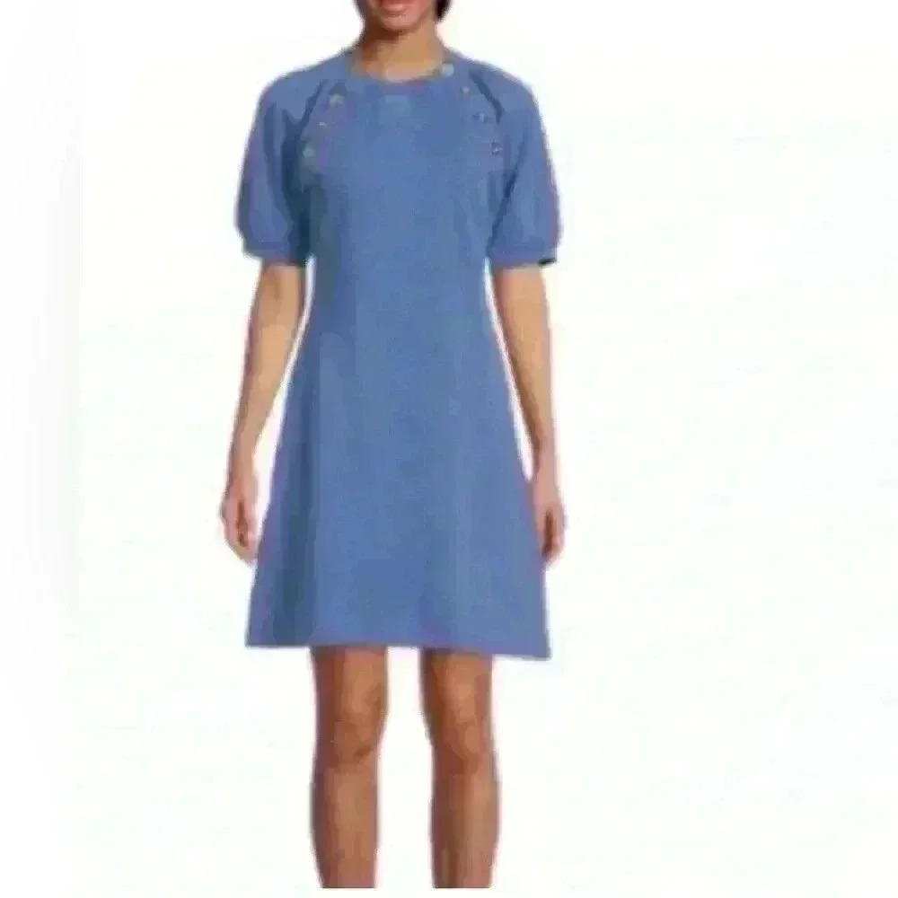 Derek Lam 10 Crosby Karlie Blue Cotton Mini Dress M - Picture 2 of 5